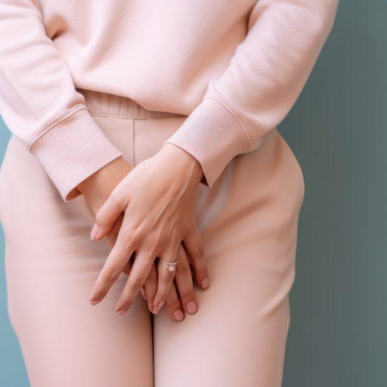 A Woman With A Pink Suit Stands With Her Hands Behind Her Back. Generative Ai