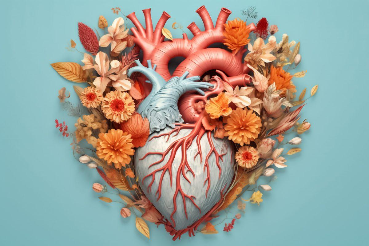 3d Heart Model Embellished With An Exquisite Arrangement Of Pastel Hued Flowers And Graceful Leaves, Adding A Touch Of Elegance And Sweetness. Generative Ai.